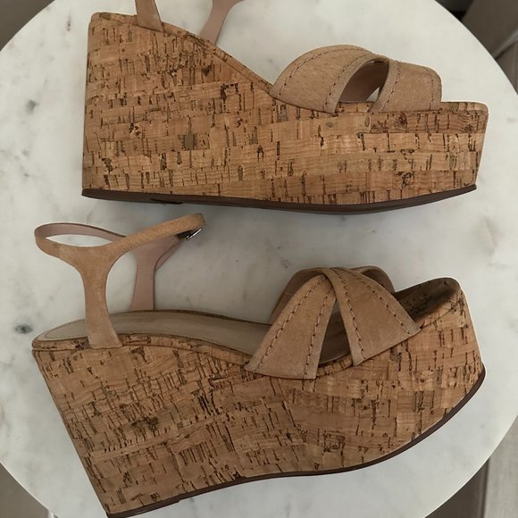 SCHUTZ Shoes - Schutz - Bellina Beige Suede Size 8 - Cork Wedges